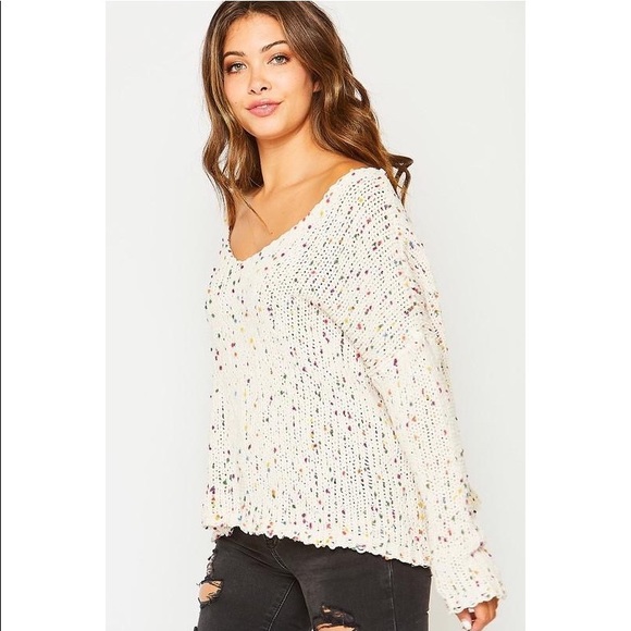 Relaxed Fit Speckled Knit Vneck Sweater - Picture 3 of 7